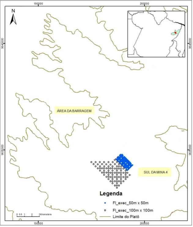 Figura  3.2  –  Mapa  de  localização  dos  furos  de  sondagem  executados  em  2014  na  Mina-4  do  platô  Miltônia-3 em Paragominas – PA
