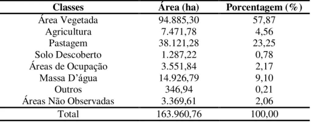 Tabela 12 - Uso e cobertura do solo na sub-bacia do baixo Guamá. 