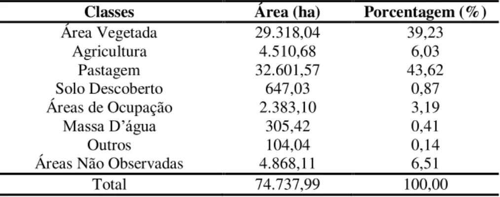 Tabela 13 - Uso e cobertura do solo na sub-bacia do igarapé Apeú. 
