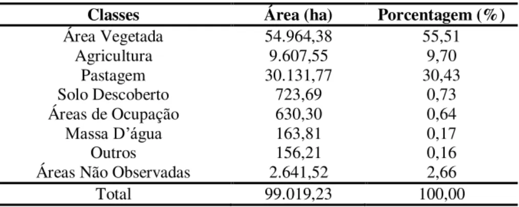 Tabela 14 - Uso e cobertura do solo na sub-bacia do rio Bujarú. 