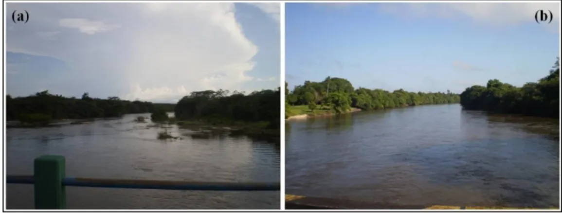 Figura 14  –  Trechos do rio Guamá: (a) divisa entre os municípios de Ourém e Capitão Poço; (b) divisa  entre os municípios de Santa Luzia e Capitão Poço
