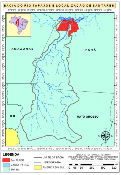 Figura 2 - Mapa de localização do município de Santarém no contexto da bacia do rio Tapajós 