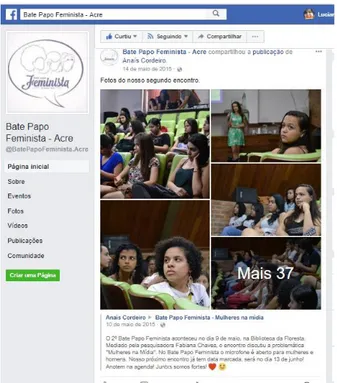 Figura 10 - Primeira postagem da Comunidade Bate-Papo Feminista Acre, em 14/05/2015 