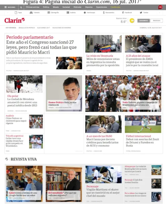 Figura 4: Página inicial do Clarin.com, 16 jul. 2017 9