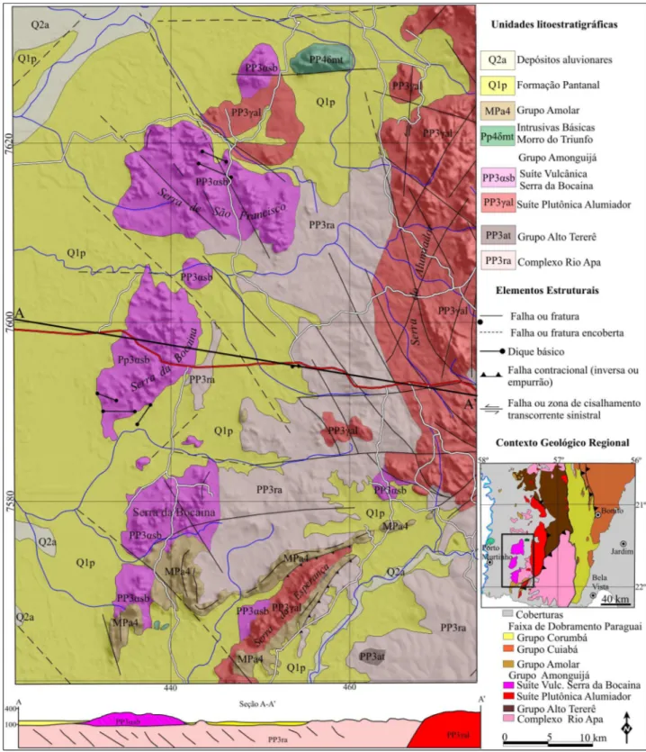 FIGURA 1.  Mapa geológico com as principais litologias da área, sobreposto