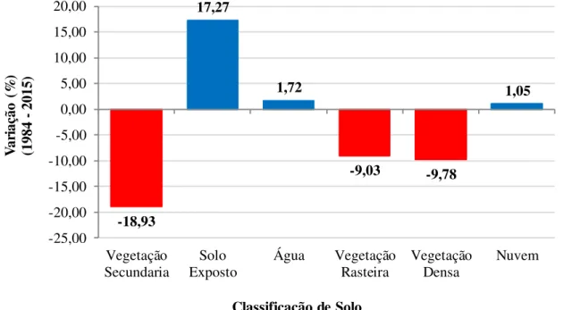 Figura 4: Variação das áreas das classes de cobertura vegetal e uso do solo na Região Metropolitana  de Belém no período de 1984 a 2015.