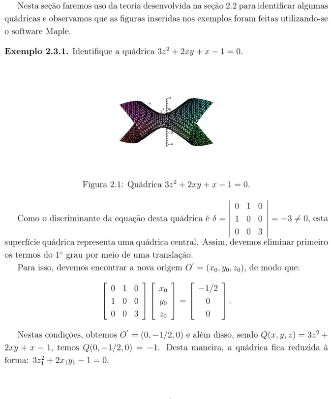 Figura 2.1: Quádrica 3z 2 + 2xy + x − 1 = 0.