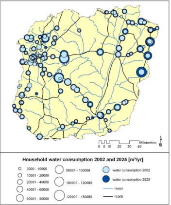 Fig. 6. Development of water consumption in the Upper Ou´em´e catchment.