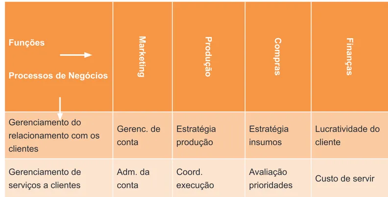 Tabela 1.5: Conciliação da estrutura funcional com os processos de negócios.