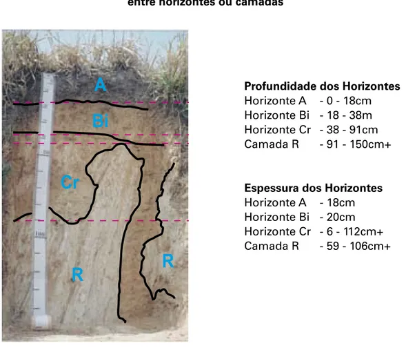 Figura 5 - Exemplo de tomada de profundidades e espessuras para solos com transição descontínua ou quebrada,