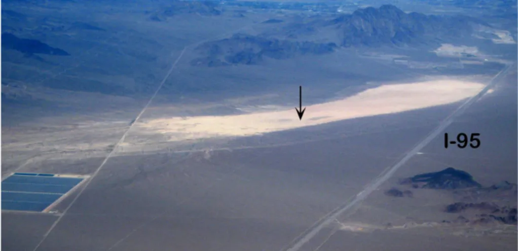Fig. 4. The playa (about 6 km long) seen from a commercial airliner approaching Las Vegas.