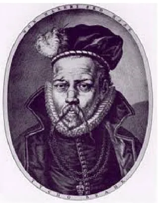 Figura 2.7: Tycho Brahe. Nariz met´alico do Brahe em um retrato da ´epoca, mostrando a pr´otese.