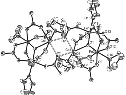 Fig. 1. Molecular structure of [Fe 4 Ca 2 (μ 3 -O) 2  (CHCl 2 COO) 12 (THF) 6 ] at 293 K