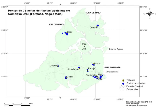 Figura 9 - Localização das aldeias e pontos de colheitas das plantas medicinais em Urok