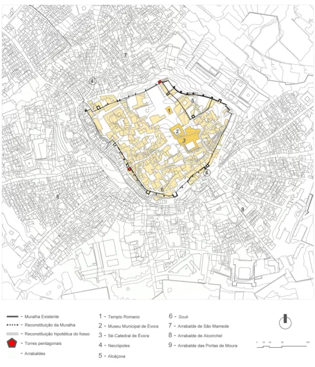 Fig. nº. 9 -  Reconstituição hipotética da cidade de Évora entre 914 a 1165. 