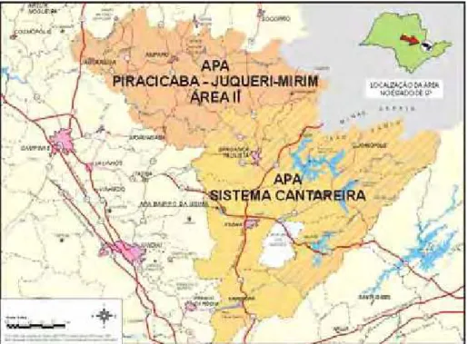 FIGURA 3.3 – Sobreposição das APA’s Piracicaba/Juqueri-Mirim e Sistema Cantareira  Fonte: www.ambiente.sp.gov.br 
