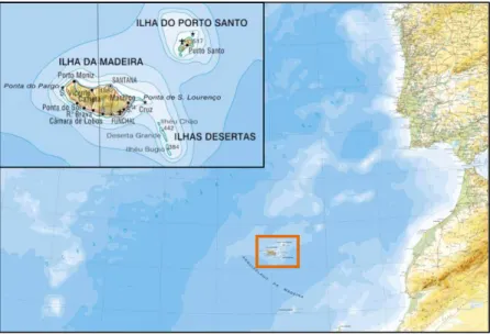 Figura 2.1- Enquadramento geográfico do arquipélago da Madeira. 