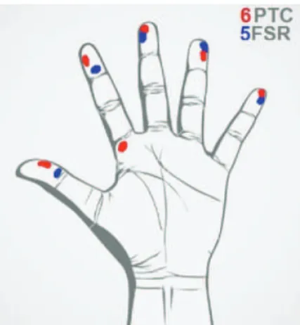 Fig. 6 – The map of optimal sensors can be constructed  using only six PTC thermistors and five FSR sensors
