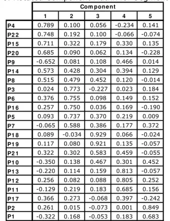 Table 6 presents the rotated component matrix for the performance framework. 