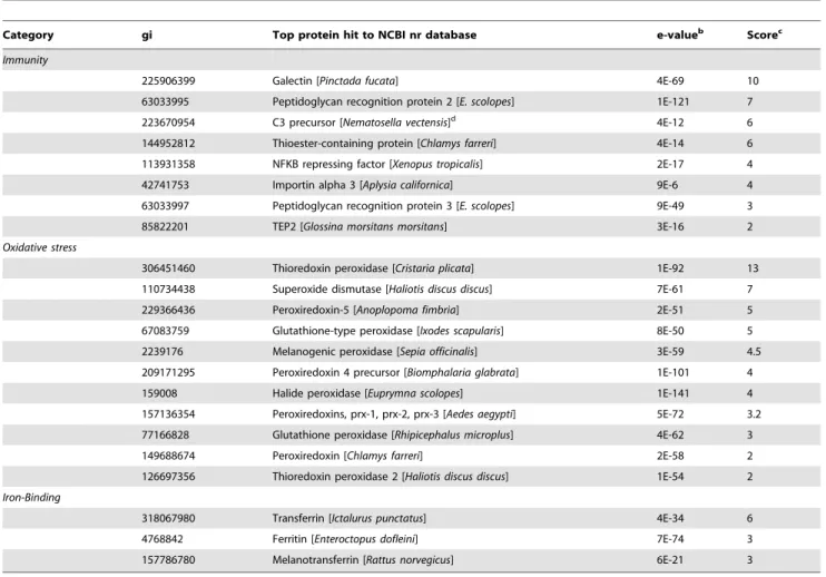 Table 5. Host proteins detected in light organ exudates and central cores by MudPIT and LC MS/MS a .