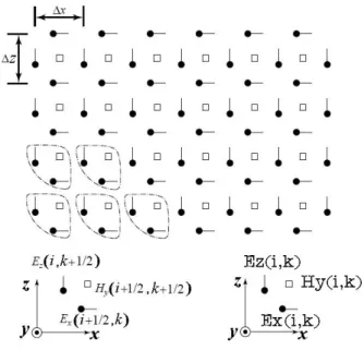 Fig 4. Configuration of the nodes of electric and magnetic fields for  TM  polarization used in simulation 