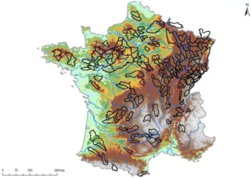 Fig. 1. Location of the 211 catchments studied in France.