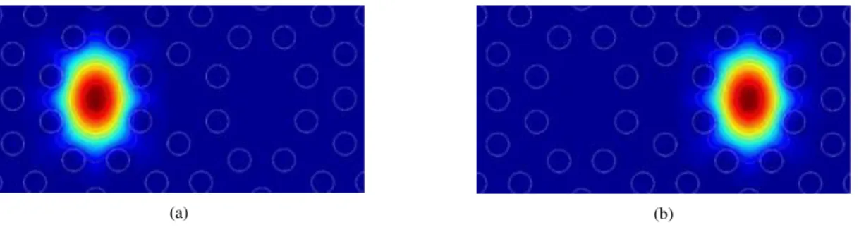 Fig. 4. Electric field distribution in (a) z = 0 e (b) z = L c . 