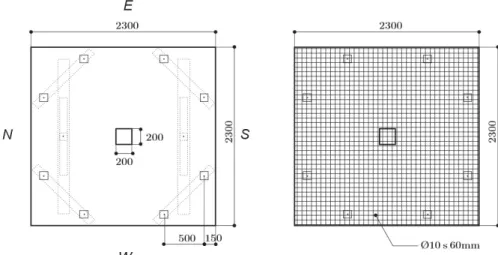 Figure 1: Dimensions and rebar layout of the experimental slabs. Adapted from Ramos (2003)