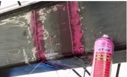 Figure 13: Detection of crack propagation using a dye-penetrant method. 
