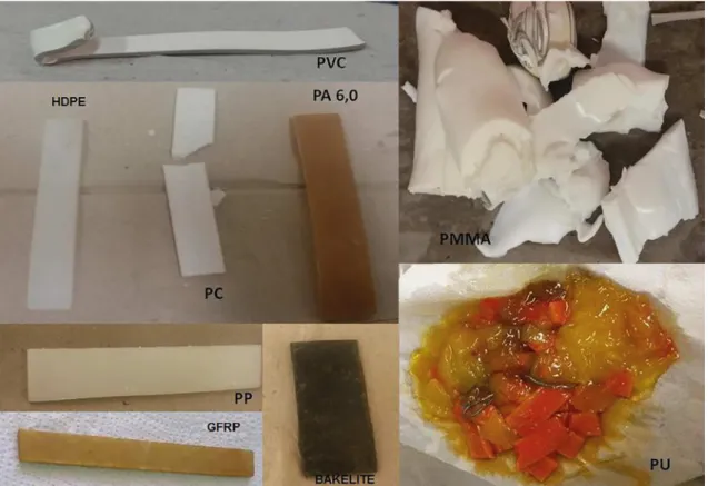 Figure 2. Image of the tested materials after the chemical resistance test.