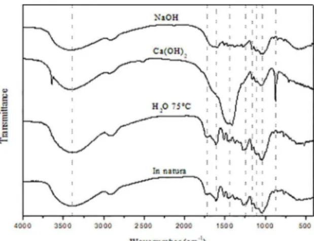 Figure 1. FTIR spectra of the piassava fiber &#34;in natura&#34; and after  different surface treatments.