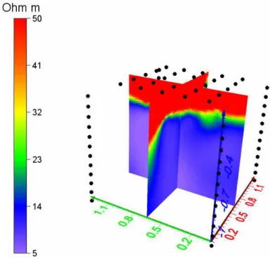 Figure 5. Cross-sections of the ERT cube corresponding to the background acquisition of 2 October 2013, 11:00