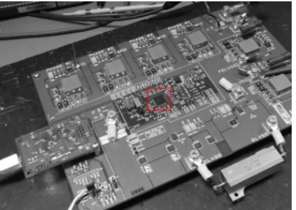 Fig. 9. Application board with the device (mark in square) fea- fea-turing the proposed current sensor.