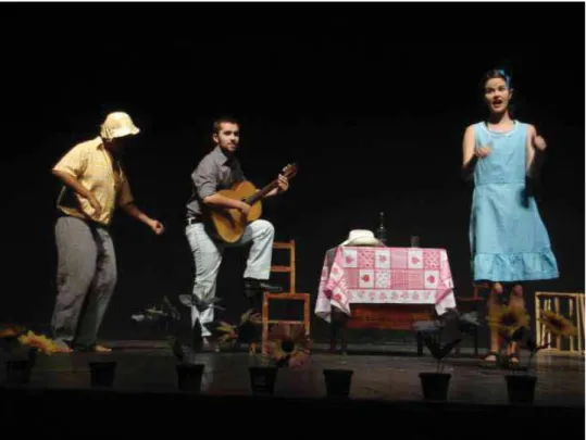 Figura 12: Cena em que é feita referencia à música caipira em apresentação de “Na Roça” (2006) –  Teatro Municipal Roberto Palmari – Rio Claro-SP