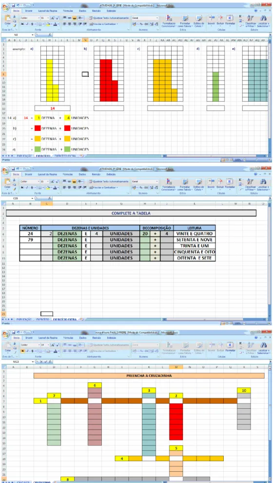 Figura 1: Exemplos de algumas atividades desenvolvidas no Microsoft Excel.