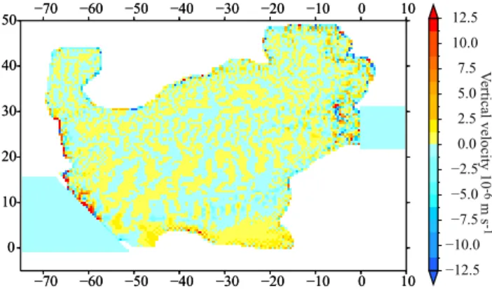 Fig. 7. Upwelling without wind. Vertical velocity at 40 m depth for the NOWIND experiment.