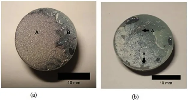 Figure 6. (a) Non-heat-treated coating after failure; (b) Heat-treated coating after failure.