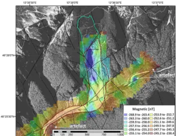 Fig. 6. Gamma ray survey: a map of Potassium combined with the fault and joint pattern (black full and dot-and-dashed lines), area of reliable data (light grey dot-and-dashed line) and the geological interpretation (Source of data: Geological Survey of Aus