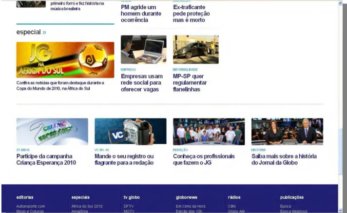 Figura 13: Tela da parte inferior da página principal do Jornal da Globo 