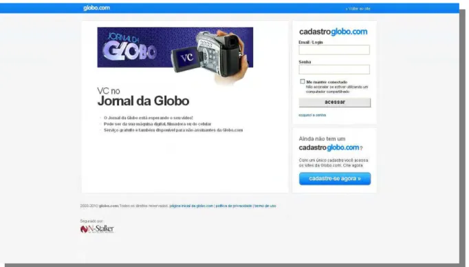Figura 14: Tela da página principal do cadastro no Vc Jornal da Globo 