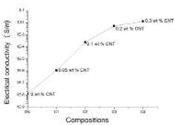 Figure 1a and 1b show the micrographs of nanocomposites  C1 and C2 respectively. In both micrographs, it is possible to  verify good dispersion (absence of CNT bundles) of CNT in  epoxy matrix