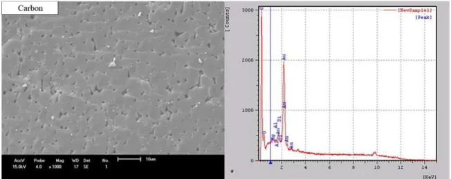 Figure 2. Micrograph obtained by SEM and EDS spectra of pure activated carbon.