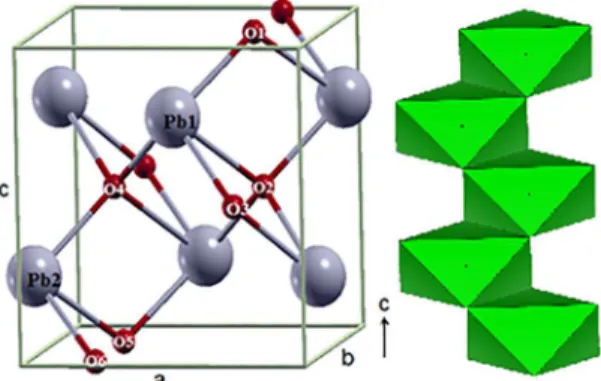 Figure 1. The unit cell and zigzag chain of α-PbO 2  (some atom  labels are numbered for later discussion).