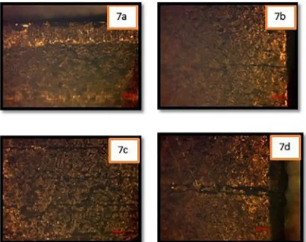 Figure 7.  Optical microscopy images of exposed sample 7 that  presented clear evidence of cracking on the sur-face.
