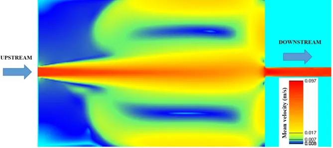 Figure 7. Mean velocities (m/s) obtained numerically for Test 1.