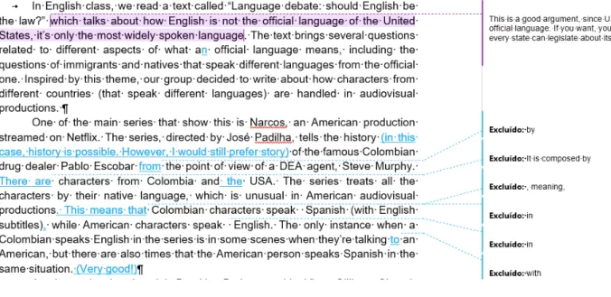 Figure 1 - Print screen of student collaboration, extract of text 1, G5