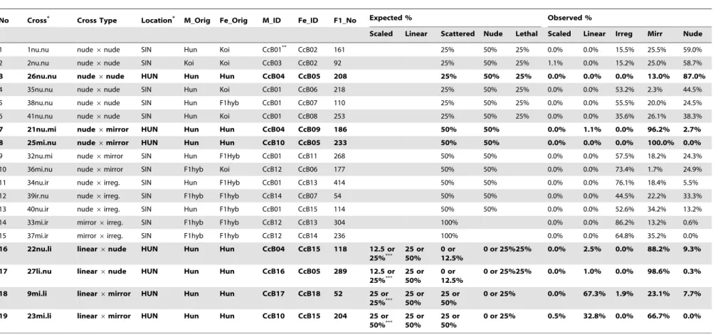 Table 2. Distribution of scale phenotypes from 19 different crosses.