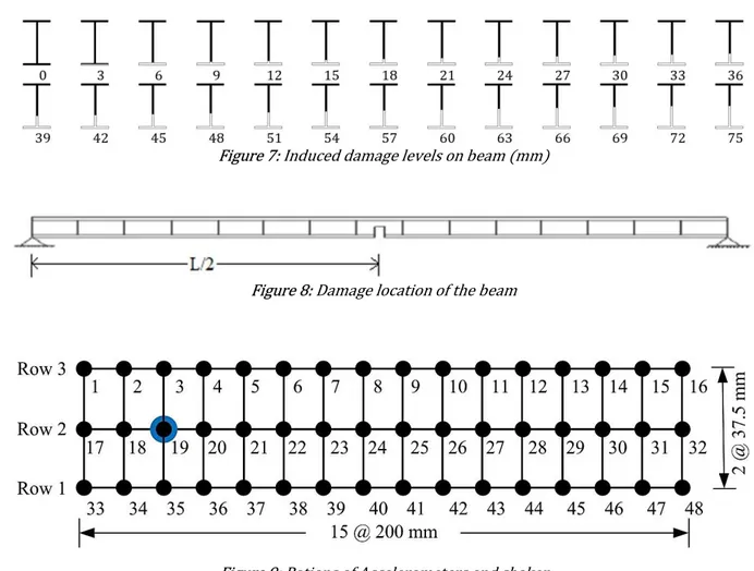 Figure 7: Induced damage levels on beam (mm) 