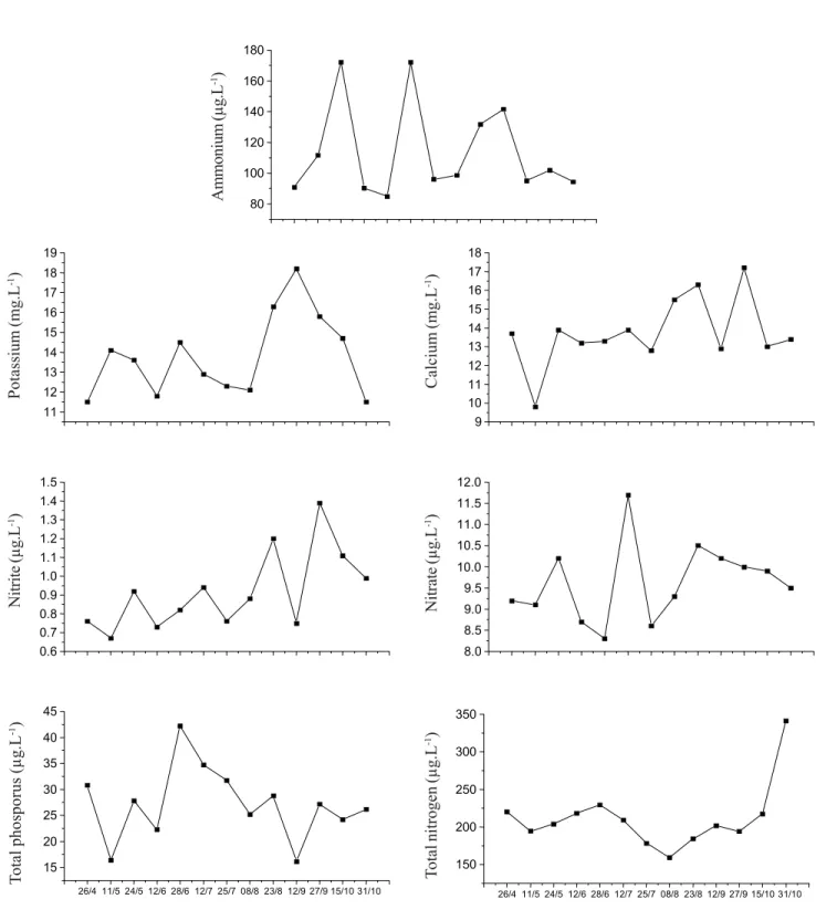 Figure 6. Temporal variation of nutrients in Borá Stream throughout the study period.