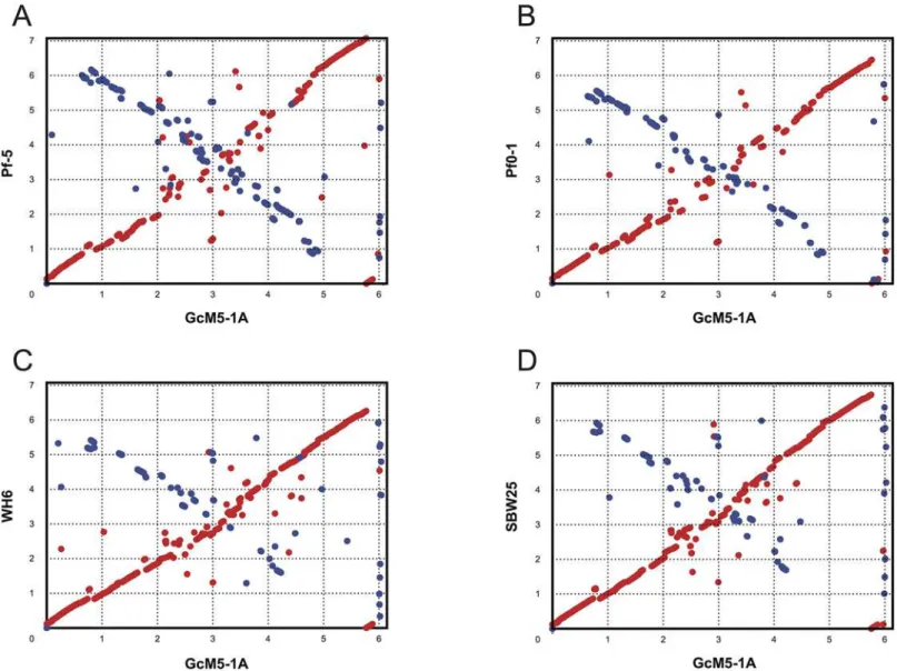Fig 5. Synteny plots of GcM5-1A and the other sequenced P. fluorescens isolates. Genomes of the P